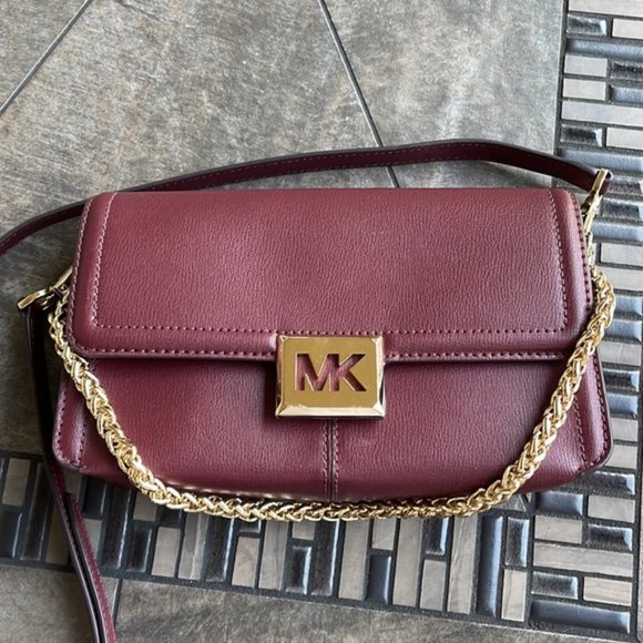 Michael Kors Sonia Medium Leather Shoulder Bag Merlot - Picture 1 of 16